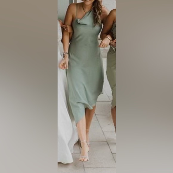 Lulus satin sage dress. - Picture 2 of 2